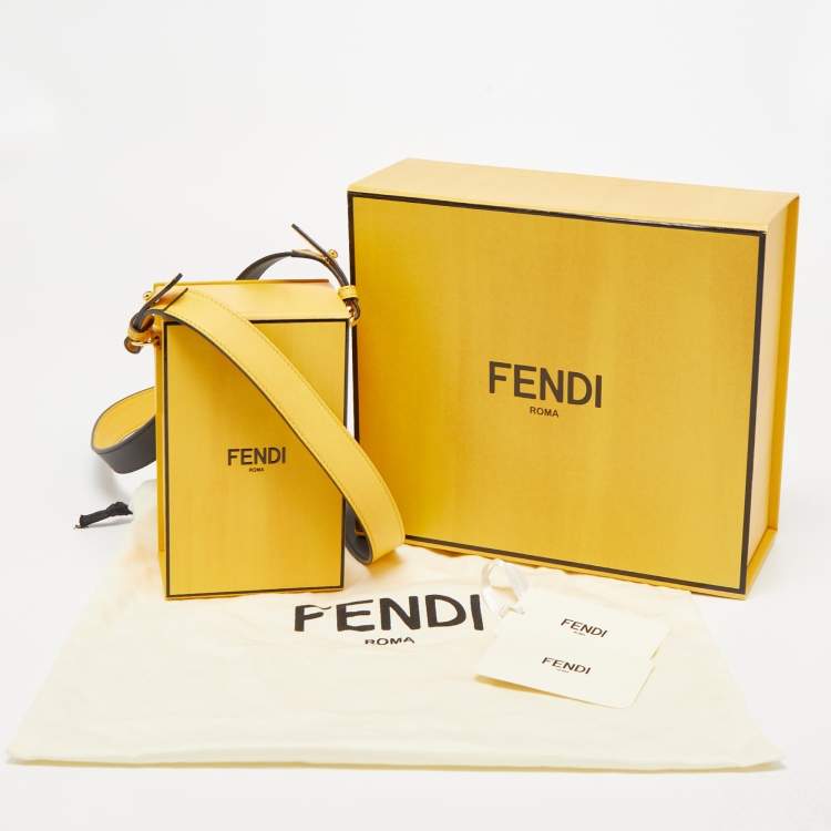 Pre Owned Fendi Yellow Leather Fluffy Logo Vertical Box Crossbody Bag
