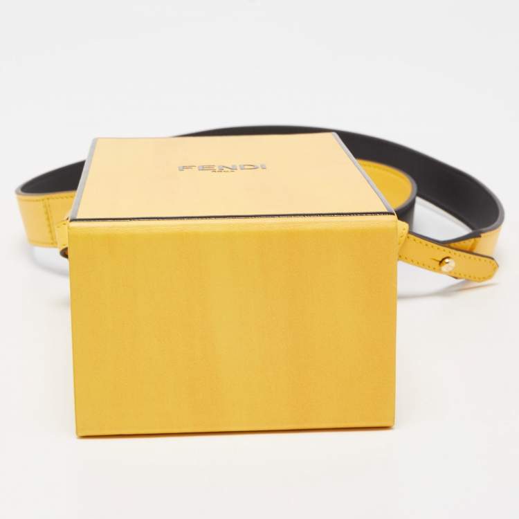 Pre Owned Fendi Yellow Leather Fluffy Logo Vertical Box Crossbody Bag