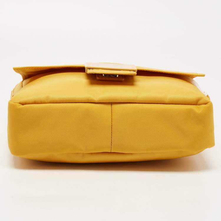 Pre Owned Fendi Yellow Nylon Baguette Messenger Bag