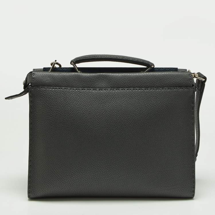 Pre Owned Fendi Grey Romano Selleria Leather Peekaboo ISeeU Briefcase