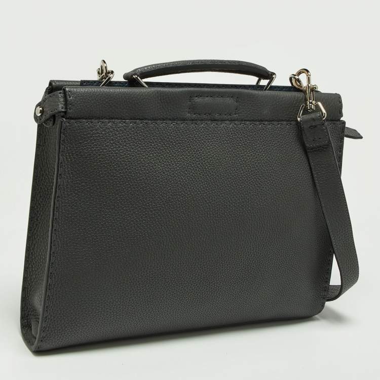 Pre Owned Fendi Grey Romano Selleria Leather Peekaboo ISeeU Briefcase