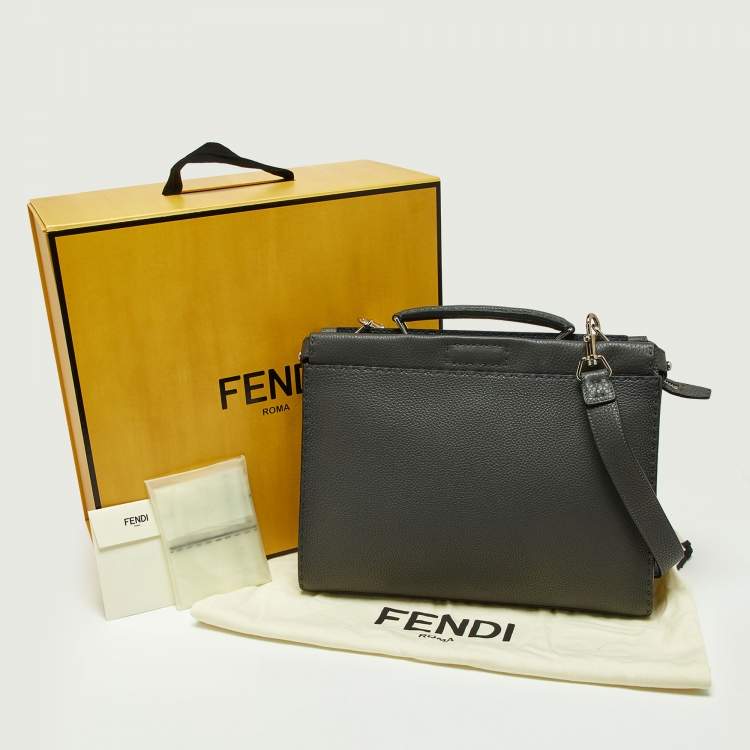 Pre Owned Fendi Grey Romano Selleria Leather Peekaboo ISeeU Briefcase