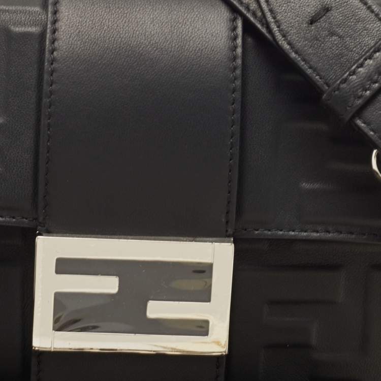 Pre Owned Fendi Black Zucca Embossed Leather Baguette Convertible Bag