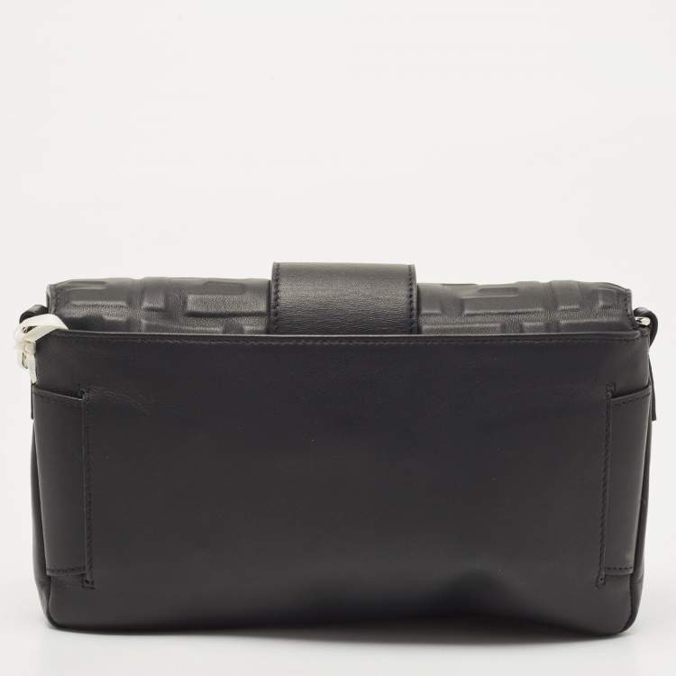 Pre Owned Fendi Black Zucca Embossed Leather Baguette Convertible Bag