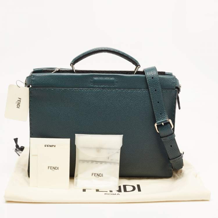 Pre Owned Fendi Dark Green Selleria Leather Peekaboo Fit Briefcase