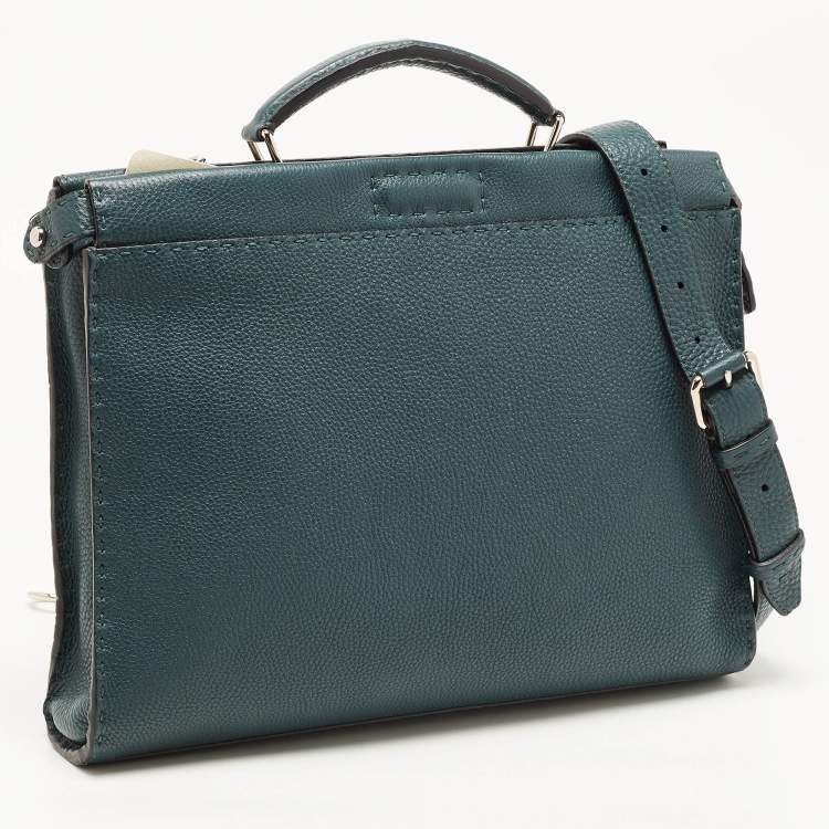 Pre Owned Fendi Dark Green Selleria Leather Peekaboo Fit Briefcase