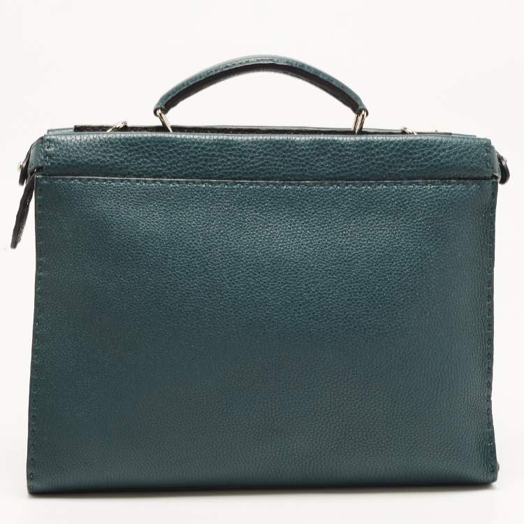 Pre Owned Fendi Dark Green Selleria Leather Peekaboo Fit Briefcase