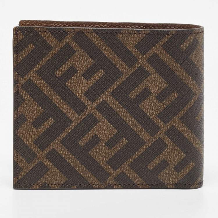 Pre Owned Fendi Brown/Yellow Zucca Canvas Bifold Wallet 