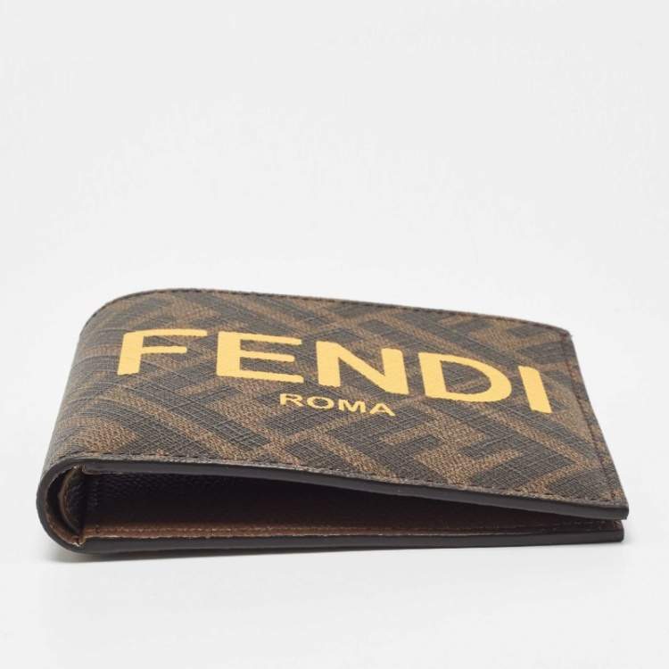 Pre Owned Fendi Brown/Yellow Zucca Canvas Bifold Wallet 