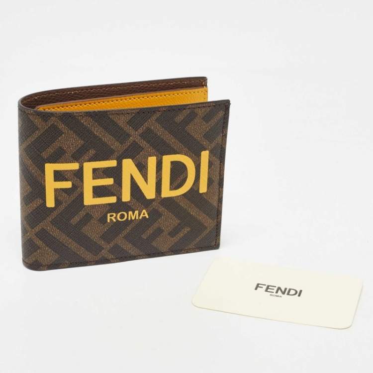 Pre Owned Fendi Brown/Yellow Zucca Canvas Bifold Wallet 