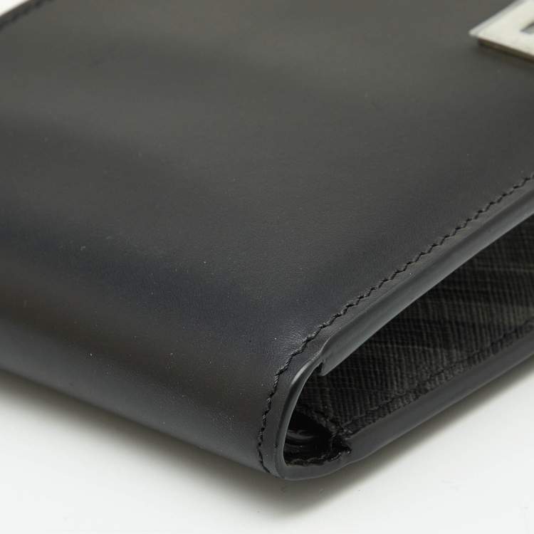 Pre Owned Fendi Black Leather and Coated Canvas Bifold Wallet