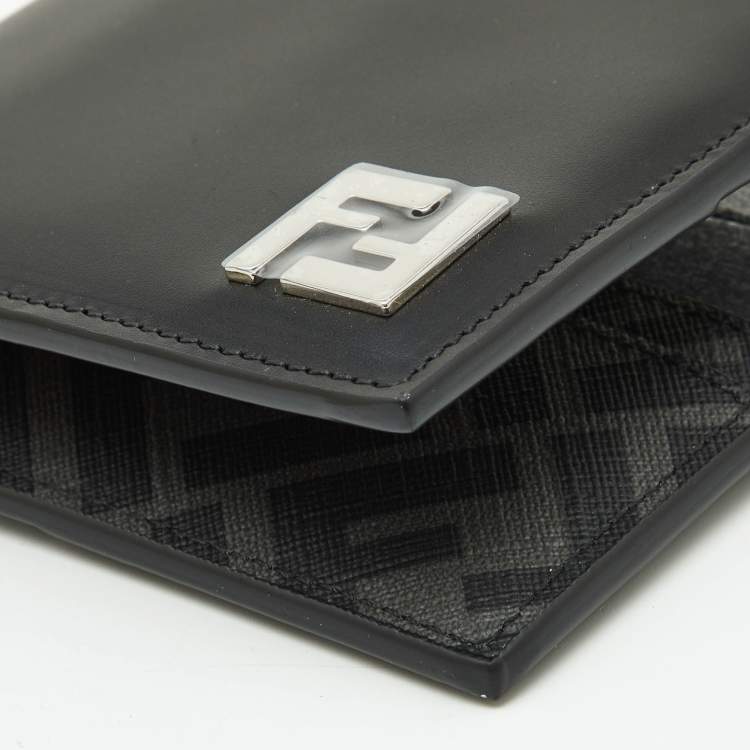 Pre Owned Fendi Black Leather and Coated Canvas Bifold Wallet