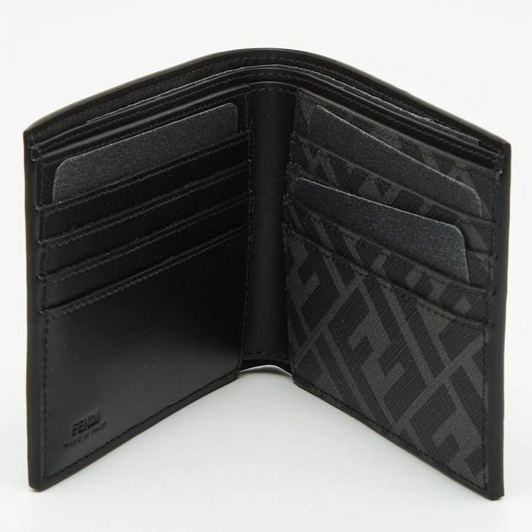 Pre Owned Fendi Black Leather and Coated Canvas Bifold Wallet