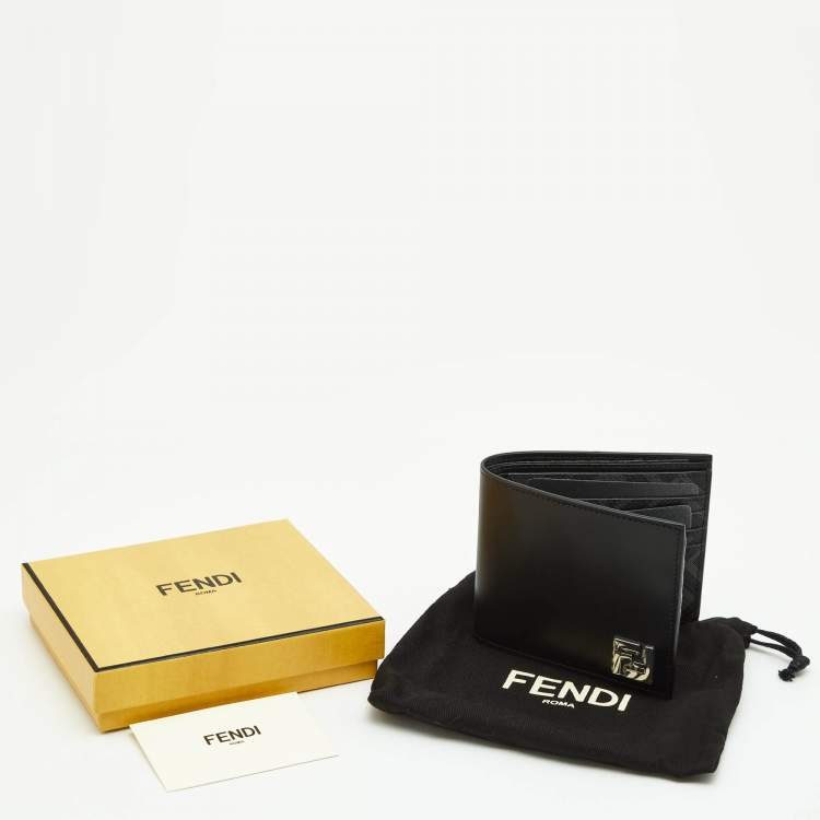 Pre Owned Fendi Black Leather and Coated Canvas Bifold Wallet