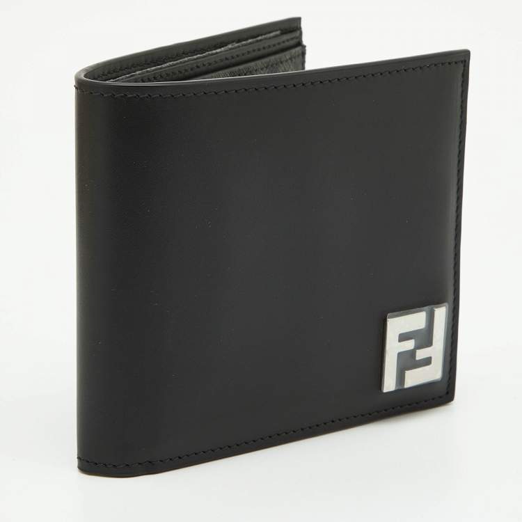 Pre Owned Fendi Black Leather and Coated Canvas Bifold Wallet