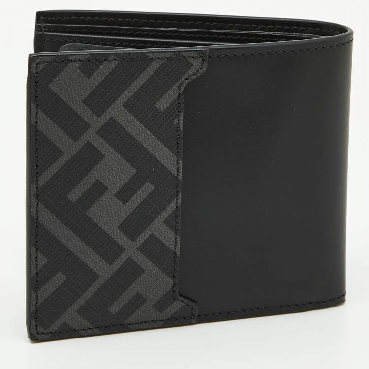 Pre Owned Fendi Black Leather and Coated Canvas Bifold Wallet