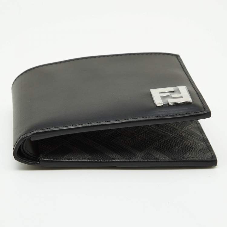 Pre Owned Fendi Black Leather and Coated Canvas Bifold Wallet