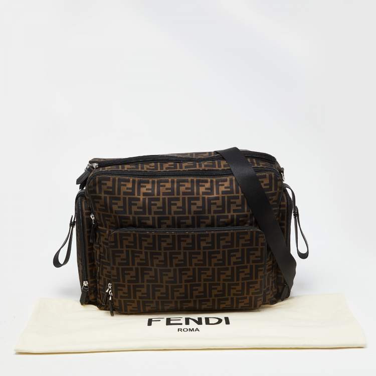 Pre Owned Fendi Tobacco Zucca Nylon and Leather Changing Messenger Bag