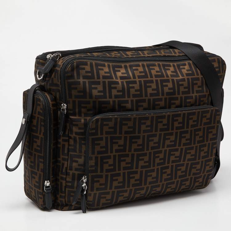 Pre Owned Fendi Tobacco Zucca Nylon and Leather Changing Messenger Bag