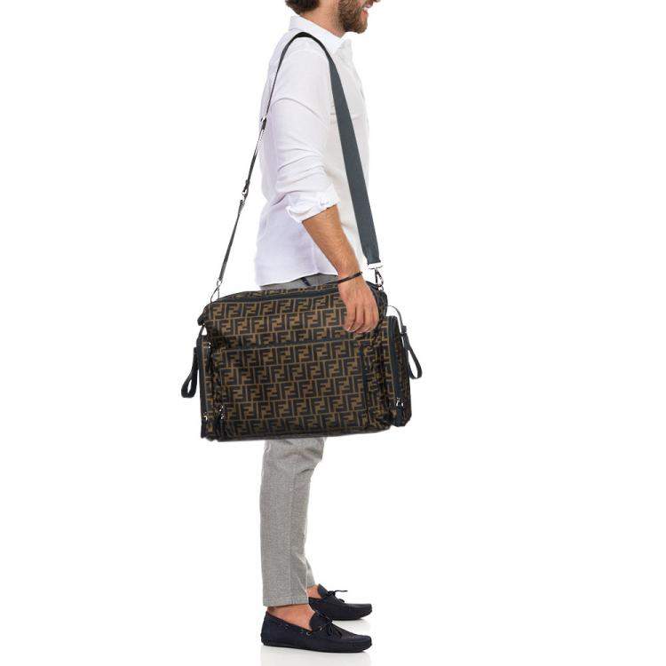 Pre Owned Fendi Tobacco Zucca Nylon and Leather Changing Messenger Bag