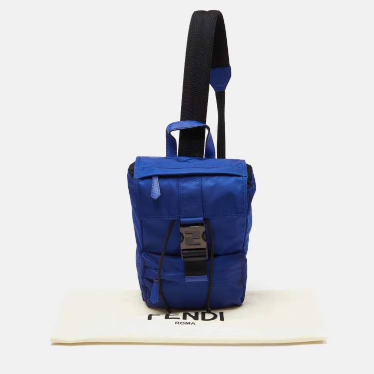 Pre Owned Fendi Blue/Black Nylon Small Fendiness Sling Backpack
