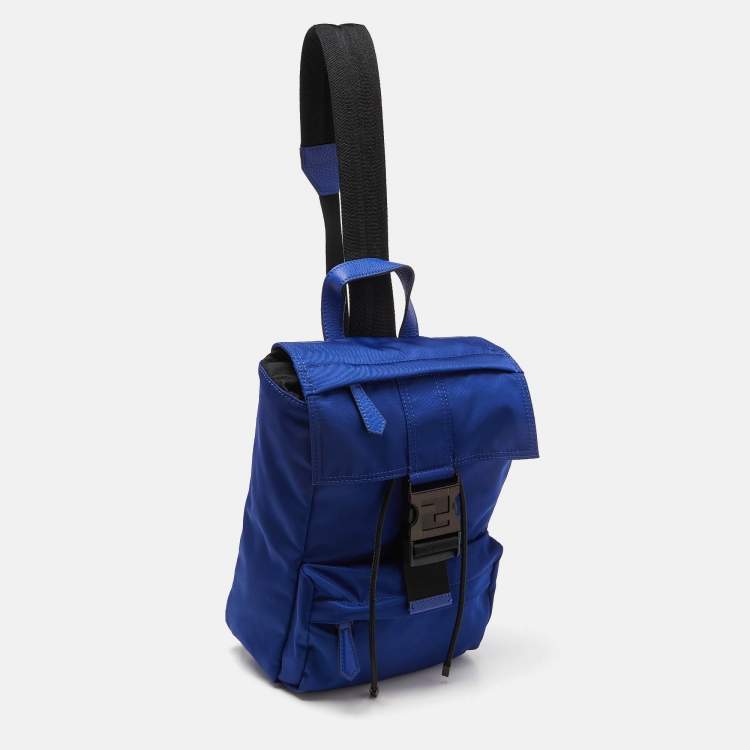 Pre Owned Fendi Blue/Black Nylon Small Fendiness Sling Backpack