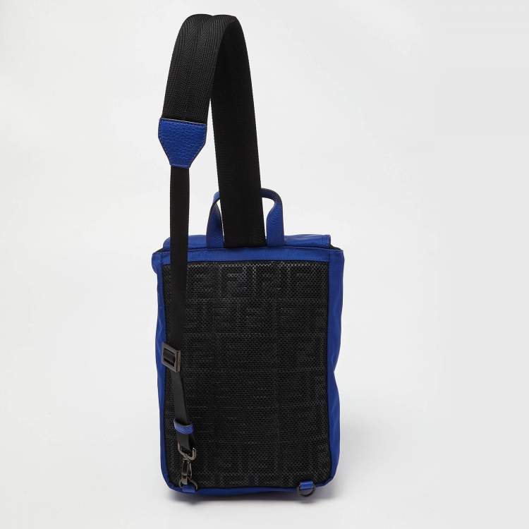 Pre Owned Fendi Blue/Black Nylon Small Fendiness Sling Backpack