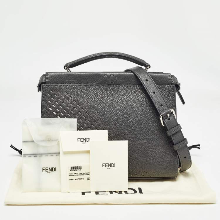 Pre Owned Fendi Grey Selleria Leather Mini Fit Top Handle Bag