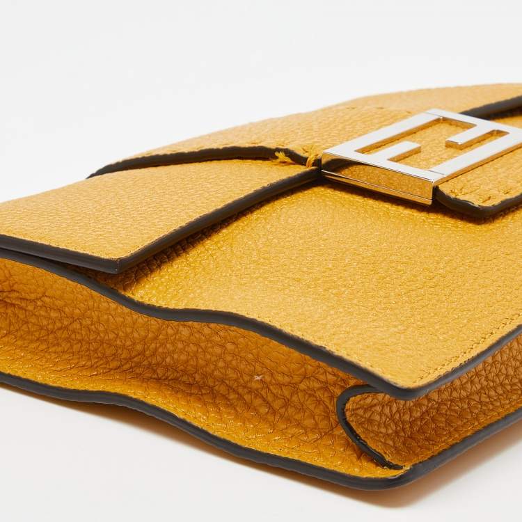 Pre Owned Fendi Yellow Selleria Leather Flat Baguette Messenger Bag