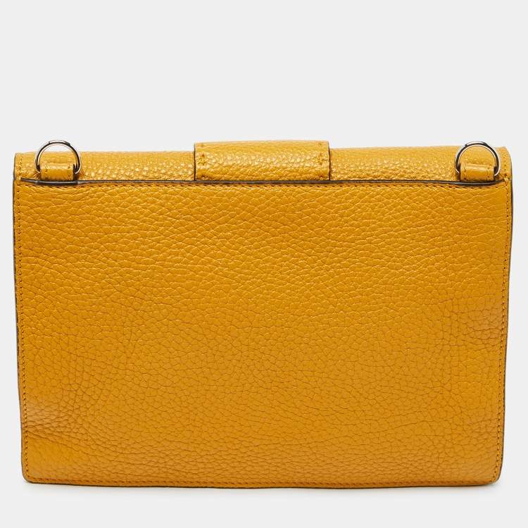 Pre Owned Fendi Yellow Selleria Leather Flat Baguette Messenger Bag