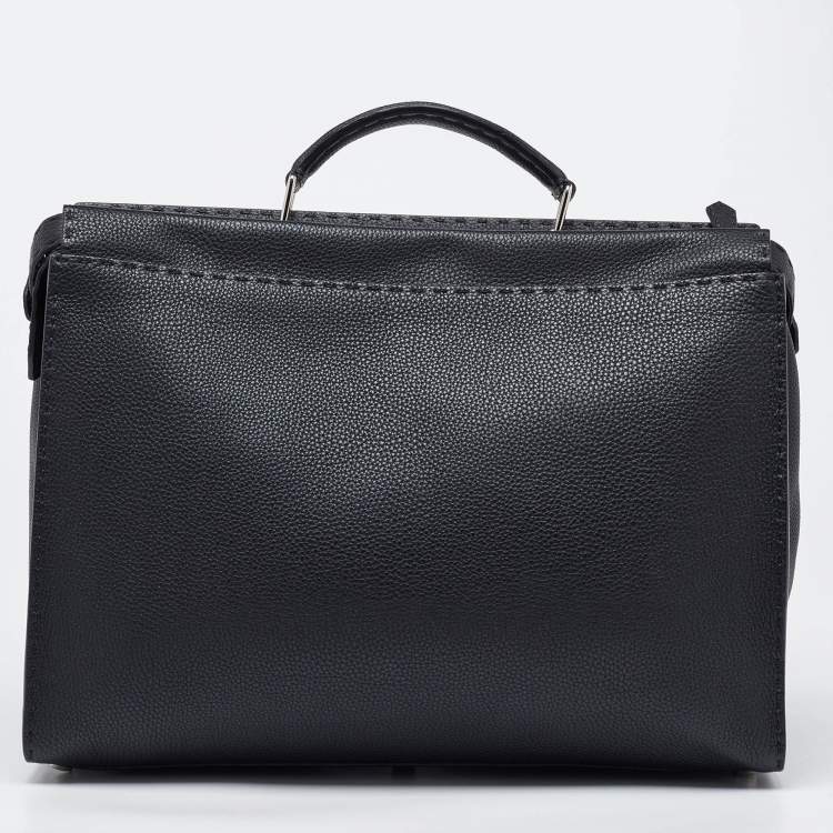 Pre Owned Fendi Black Romano Selleria Leather Peekaboo ISeeU Briefcase