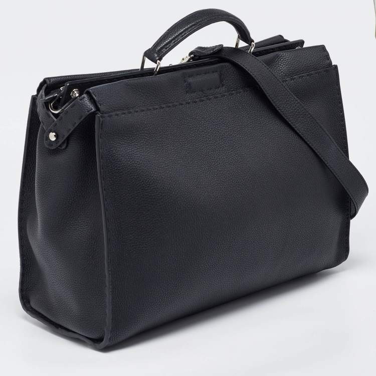 Pre Owned Fendi Black Romano Selleria Leather Peekaboo ISeeU Briefcase