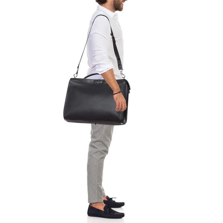 Pre Owned Fendi Black Romano Selleria Leather Peekaboo ISeeU Briefcase