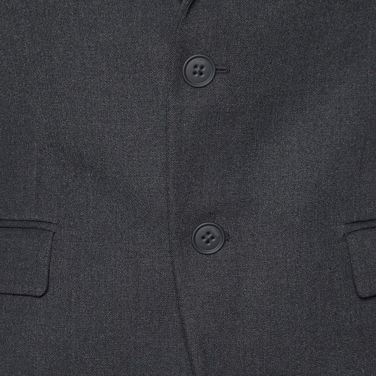 Pre Owned Fendi Dark Grey Wool Blend Contrast Trim Blazer L