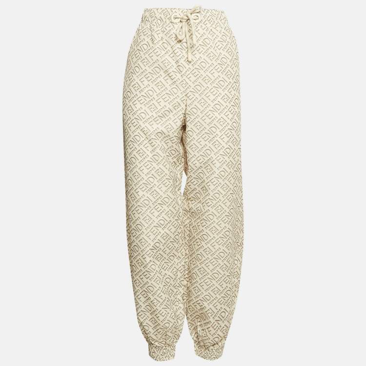 Pre Owned Fendi X Skims Cream/Green Logo Monogram Synthetic Joggers M
