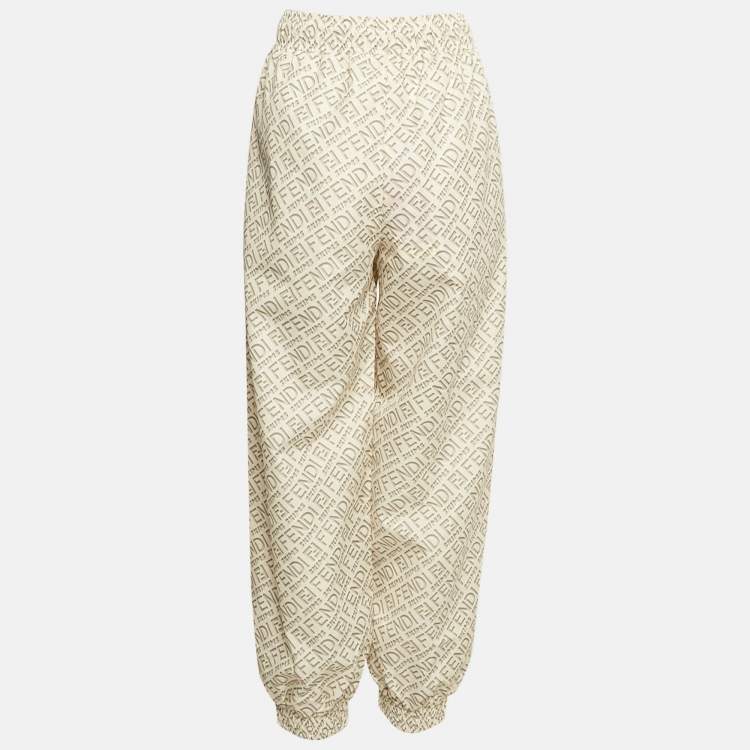 Pre Owned Fendi X Skims Cream/Green Logo Monogram Synthetic Joggers M