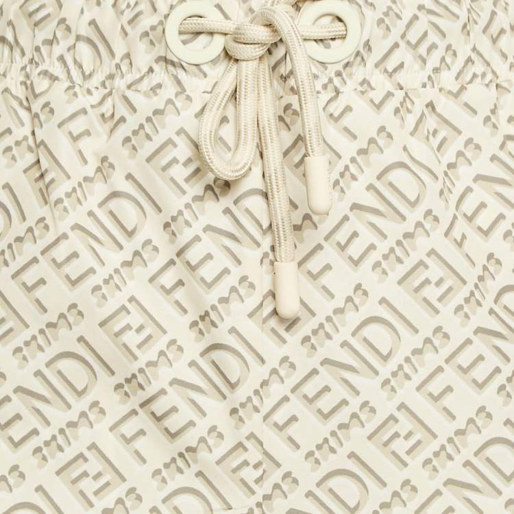 Pre Owned Fendi X Skims Cream/Green Logo Monogram Synthetic Joggers M