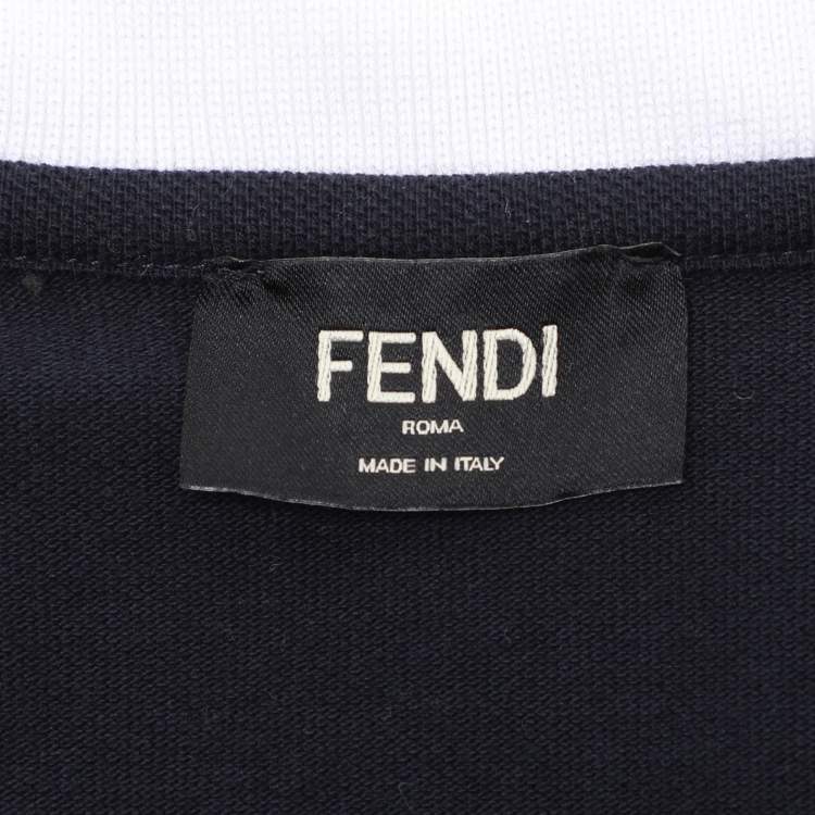 Pre Owned Fendi Navy Blue Cotton Knit Long Sleeve Polo Shirt M