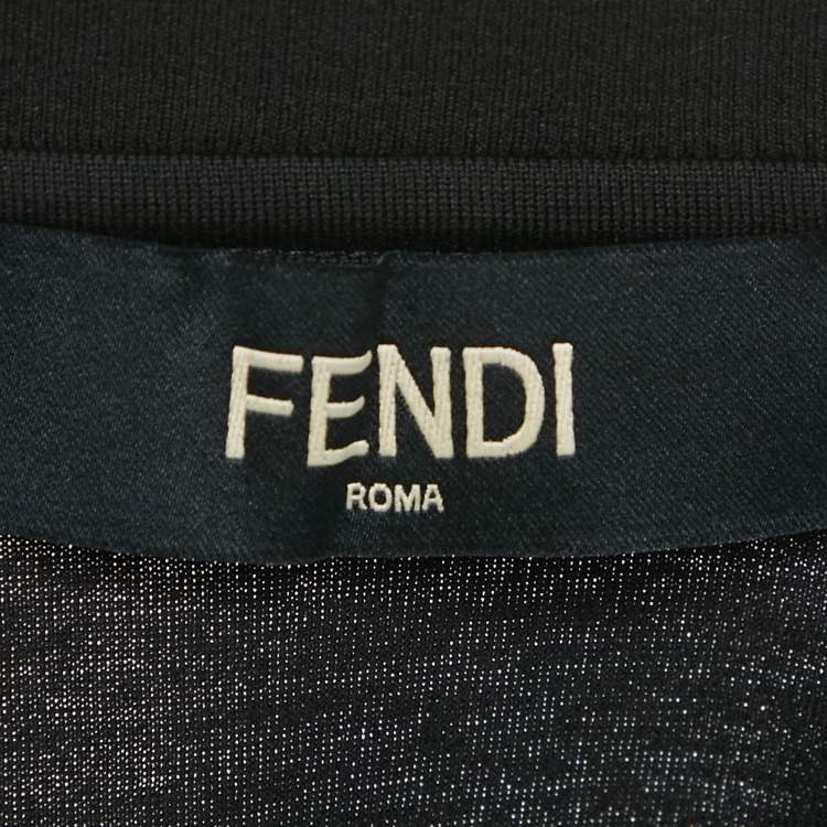 Pre Owned Fendi Black Logo Embroidered Cotton Half Sleeve T-Shirt XL