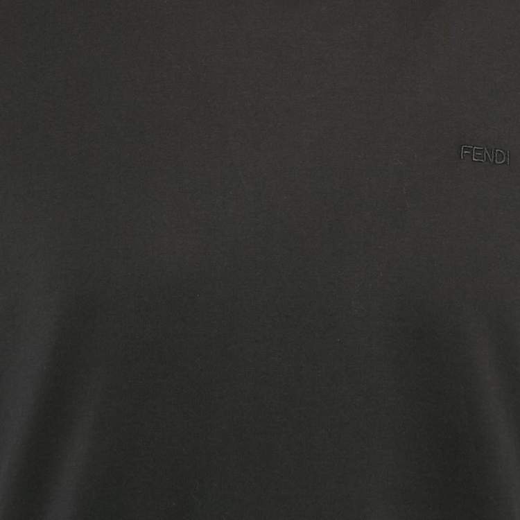 Pre Owned Fendi Black Logo Embroidered Cotton Half Sleeve T-Shirt XL