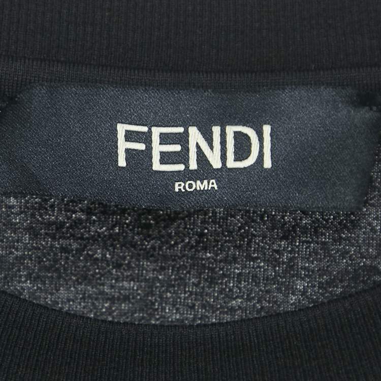 Pre Owned Fendi Black Logo Embroidered Cotton Crew Neck T-Shirt L