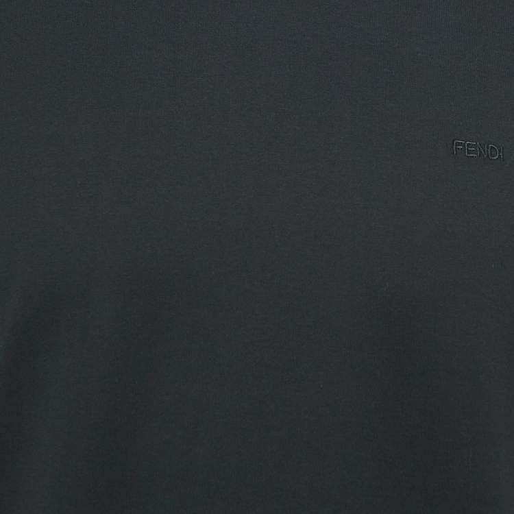 Pre Owned Fendi Black Logo Embroidered Cotton Crew Neck T-Shirt L