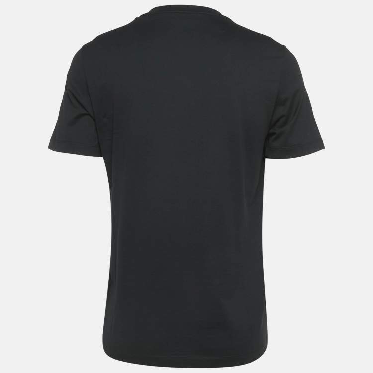 Pre Owned Fendi Black Logo Embroidered Cotton Crew Neck T-Shirt L