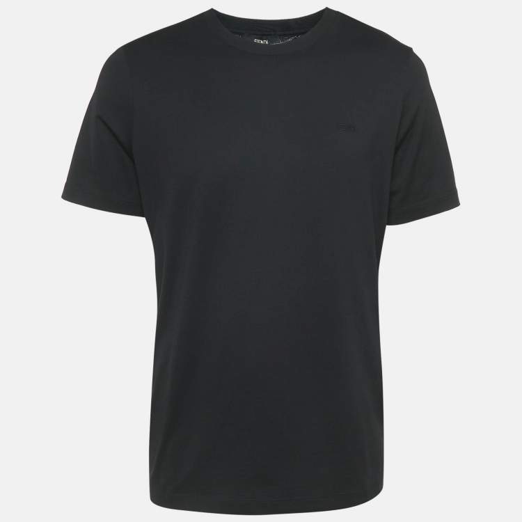 Pre Owned Fendi Black Logo Embroidery Cotton Crew Neck Divisa T-Shirt XL