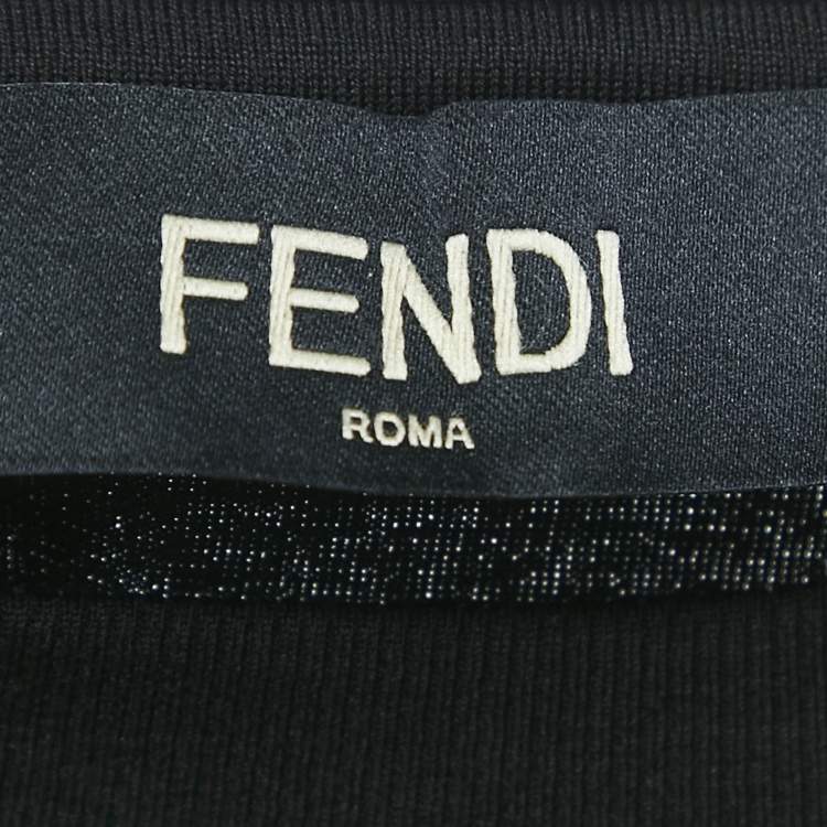 Pre Owned Fendi Black Logo Embroidery Cotton Crew Neck Divisa T-Shirt XL