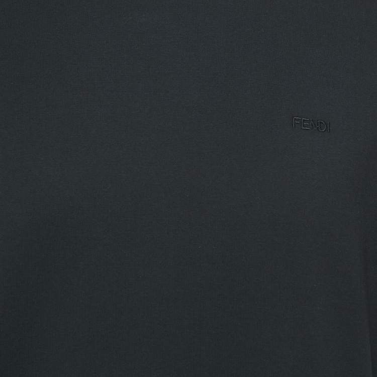 Pre Owned Fendi Black Logo Embroidery Cotton Crew Neck Divisa T-Shirt XL