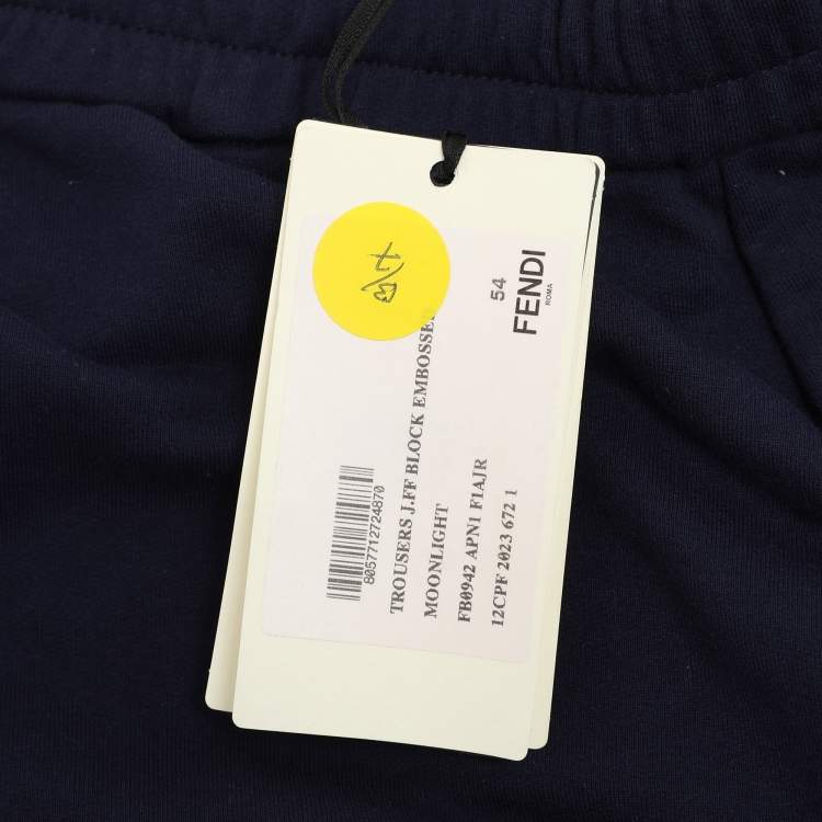 Pre Owned Fendi Navy Blue Cotton Knit FF Block Embossed Trousers XXL