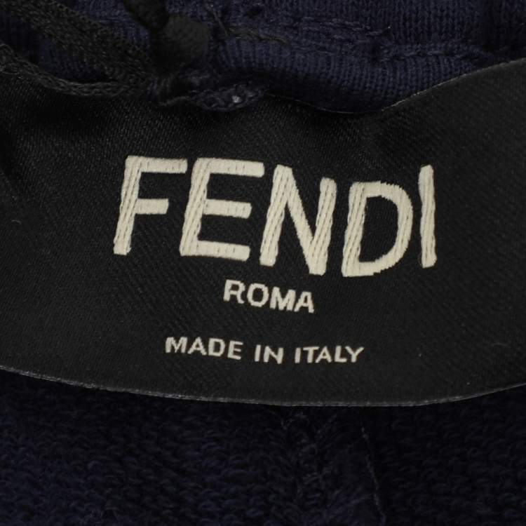 Pre Owned Fendi Navy Blue Cotton Knit FF Block Embossed Trousers XXL