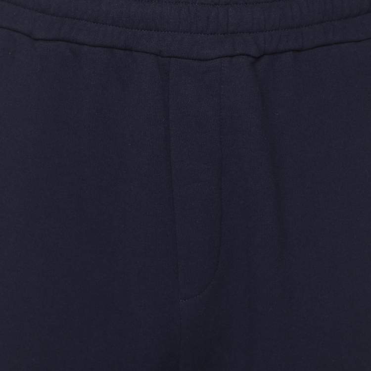 Pre Owned Fendi Navy Blue Cotton Knit FF Block Embossed Trousers XXL