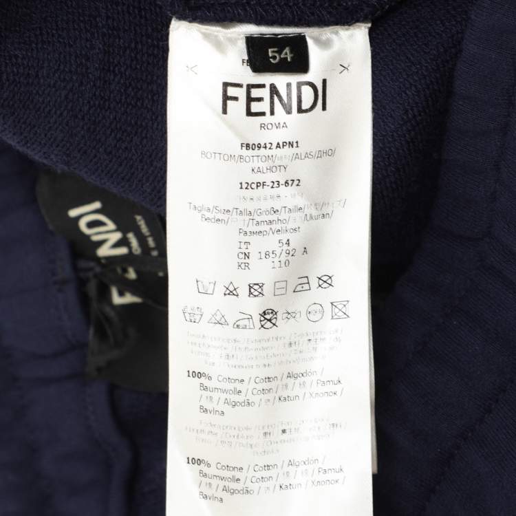 Pre Owned Fendi Navy Blue Cotton Knit FF Block Embossed Trousers XXL
